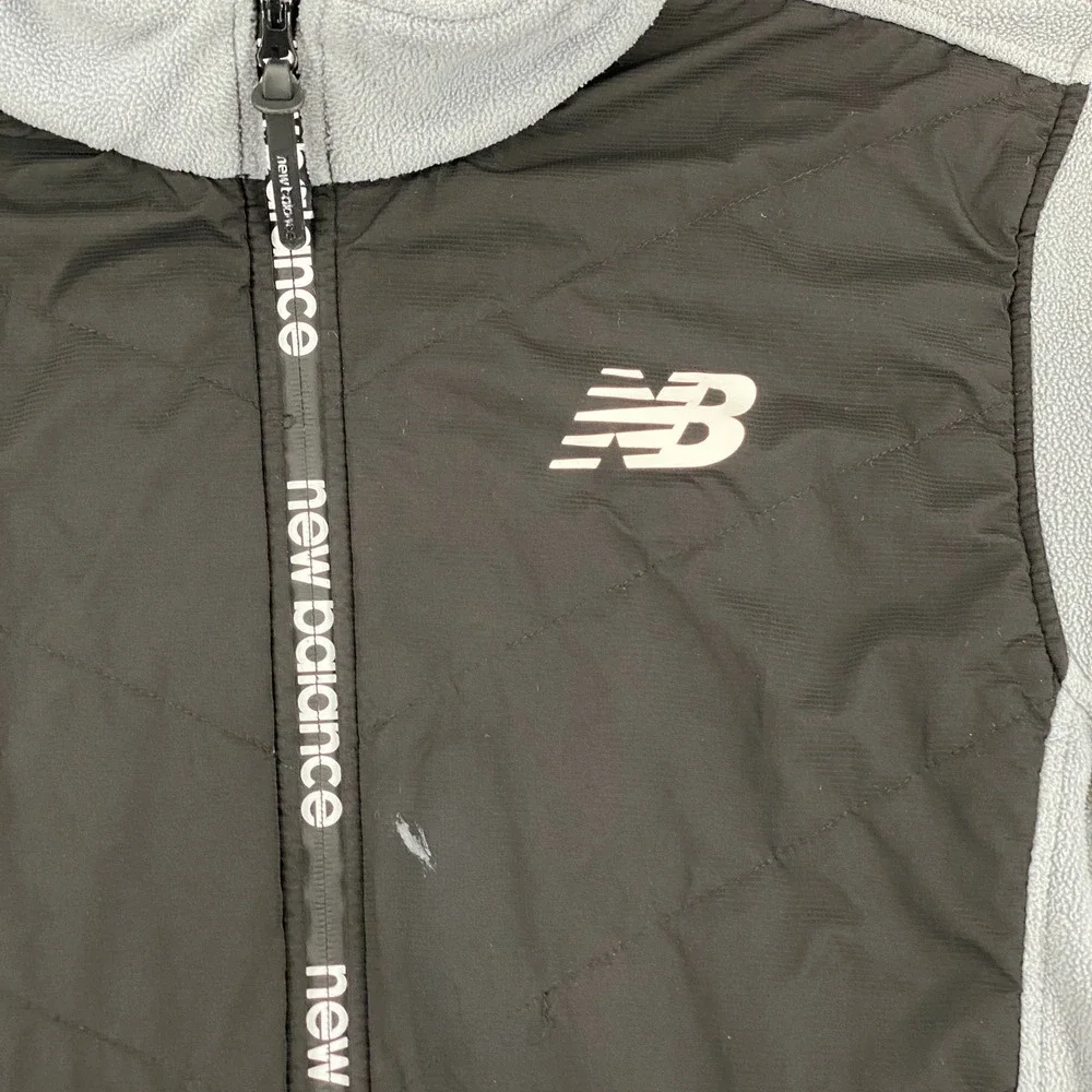 New Balance Mens Hybrid Fleece Quilted Full Zip Jacket Grey Black M RN130893
